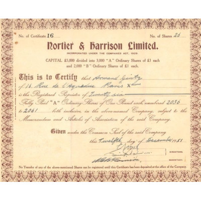 Nortier & Harrison Ltd (Titre 01 Act 1£)
