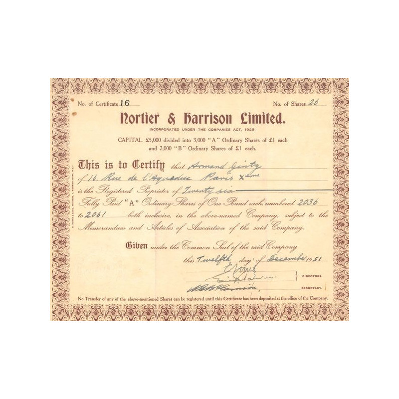 Nortier & Harrison Ltd (Titre 01 Act 1£)