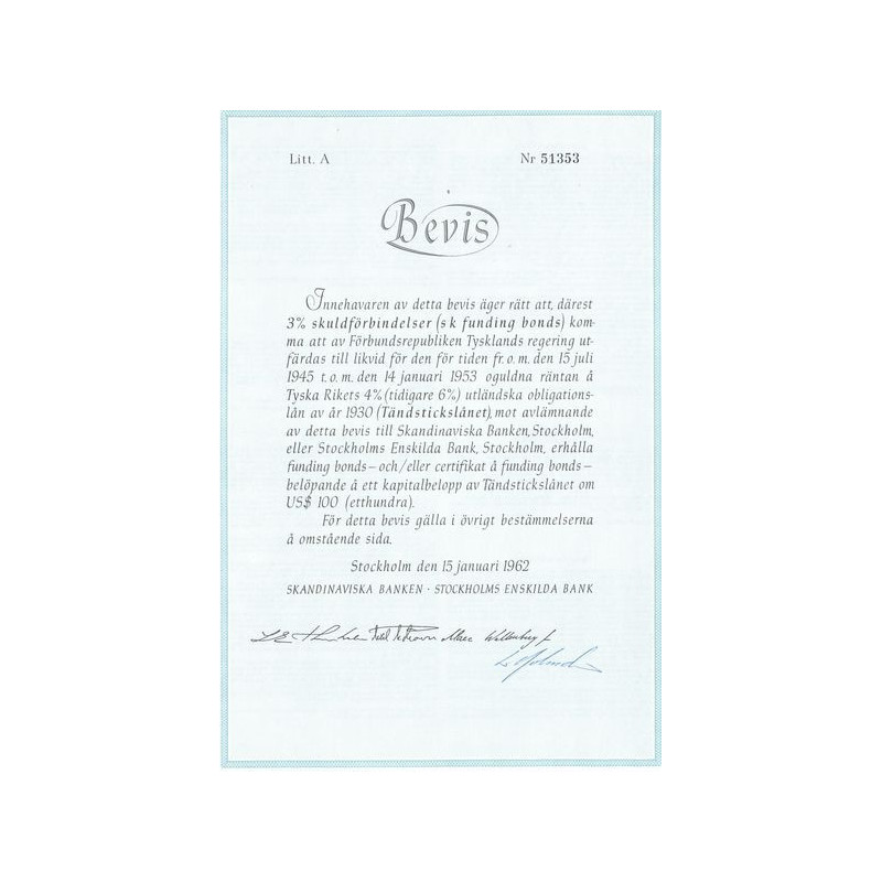 Bevis Stockholms Enskilada Bank (Dette 3% Obl de Financement)