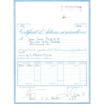 7. Production (Certif Nomin 100 Act)