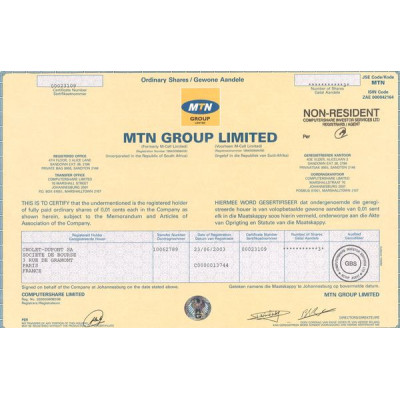 MTN Group Ltd (Titre 03 Act 0.01 cents)