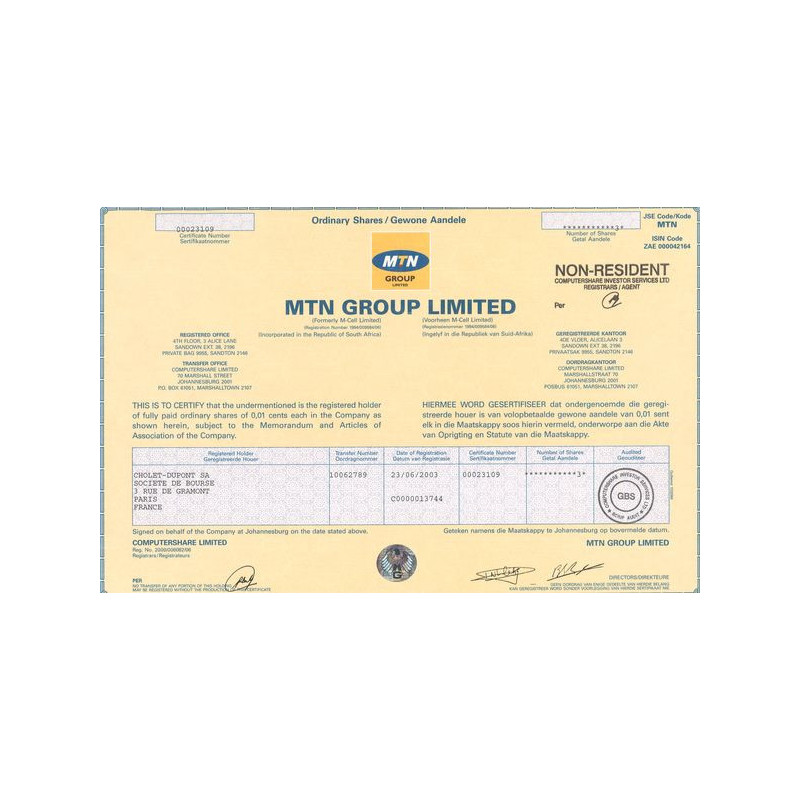 MTN Group Ltd (Titre 03 Act 0.01 cents)
