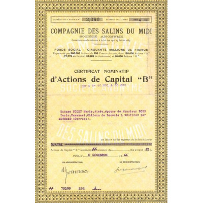 Compagnie des Salins du Midi (Certif Nomin d'Act de Captital B)