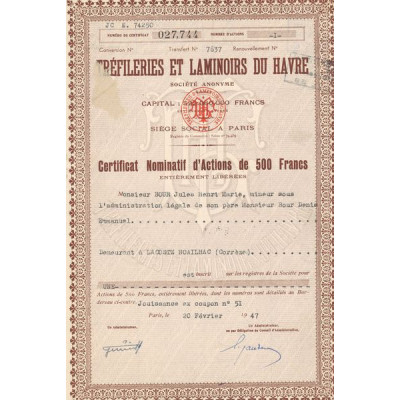 Tréfileries et Laminoirs du Havre (Certif Nomin Act 500 F)