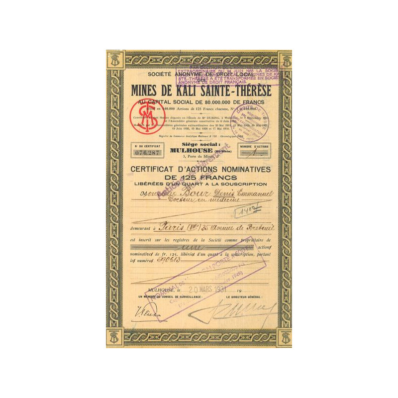 S.A. de Droit Local des Mines de Kali St-Thérèse (CN Act 125 F)