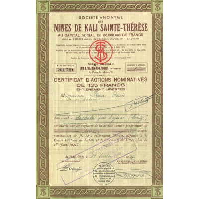 S.A. des Mines de Kali St-Thérèse (CN Act 125 F)