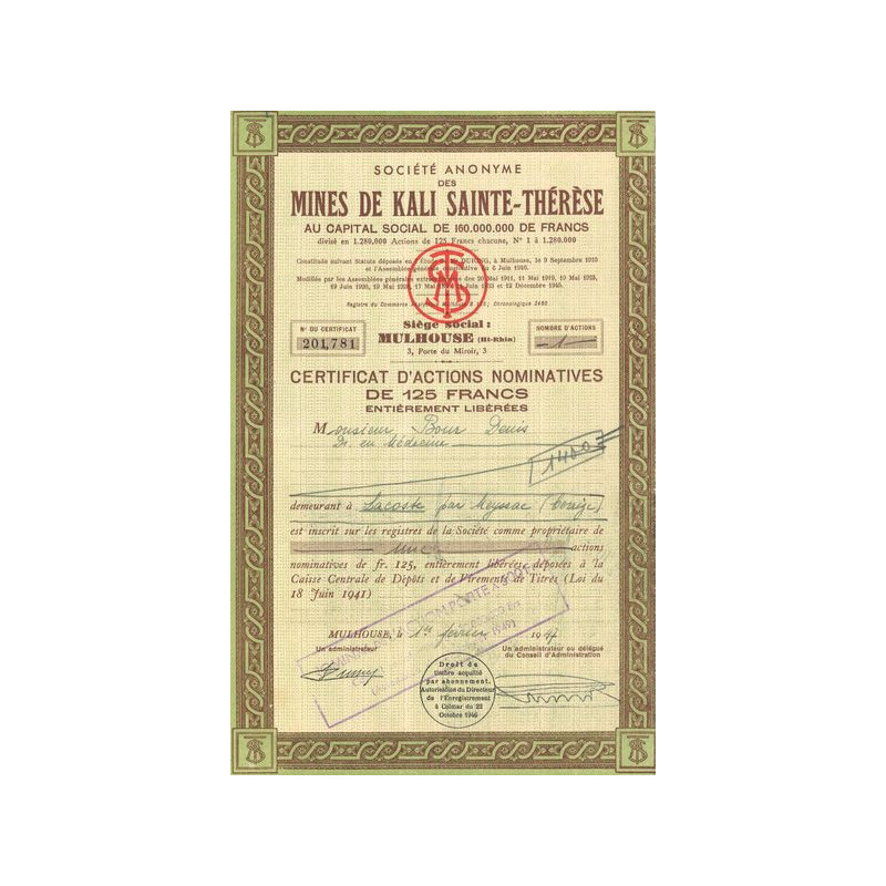 S.A. des Mines de Kali St-Thérèse (CN Act 125 F)