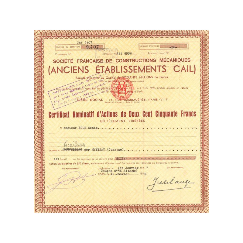 Sté Française de Constructions Mécaniques (Anciens Ets Cail) (CN Act 250F) 1949