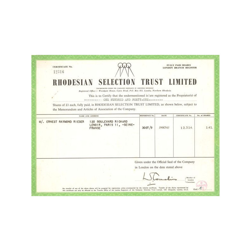 Rhodesian Selection Trust Ltd (CN 141 Act)