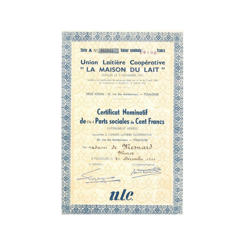 Union Laitière Coopérative "La Maison du Lait" (CN Act 100 F)