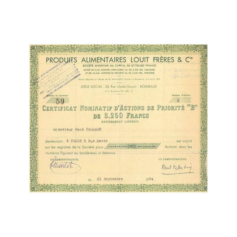 Produits Alimentaires Louit Frères & Cie (CN Act 3250 F)