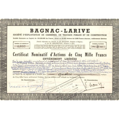 Bagnac-Larive Sté d'Exploitations de Carrières de Travaux Publiques et de Construction (CN Act 5000 F)