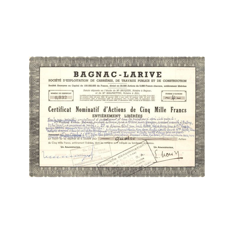 Bagnac-Larive Sté d'Exploitations de Carrières de Travaux Publiques et de Construction (CN Act 5000 F)