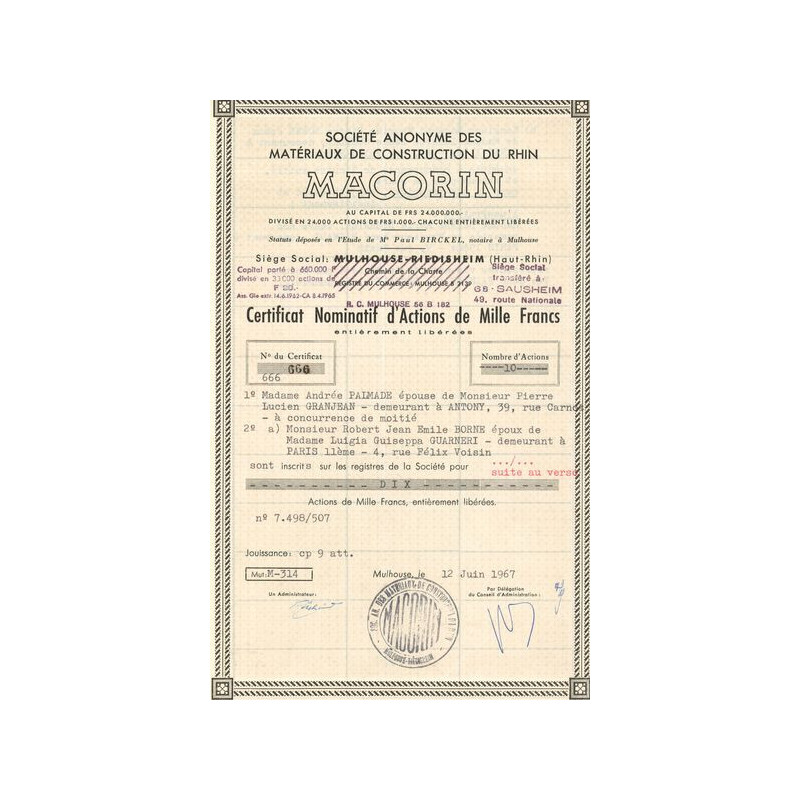 Sté Anonyme des Matériaux de Construction du Rhin Macorin (CN Act 1000 F)