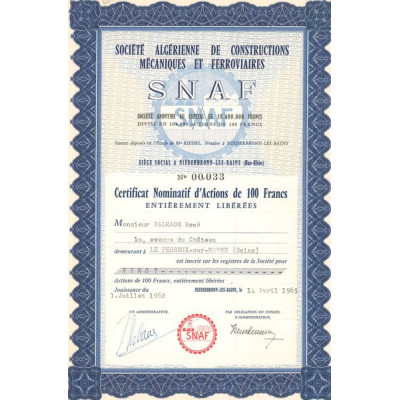 Sté Algérienne des Constructions Mécaniques et Ferroviaires SNAF (CN Act 100F)