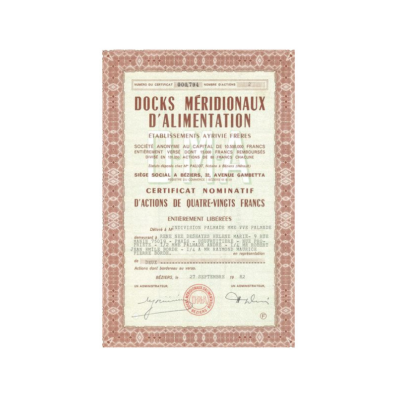 Docks Méridionaux d'Alimentation - Ets Ayrivié Frères (CN Act 420F)