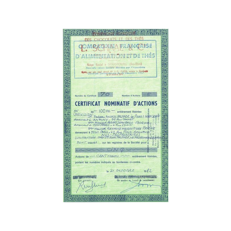 Cie Française des Chocolats et des Thés L. Schaal & Cie (CN Act 100 F)