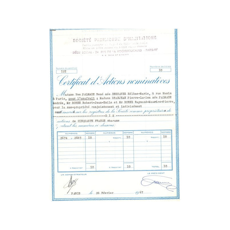 Sté Parisienne d'Habitations (CN 10 Act)