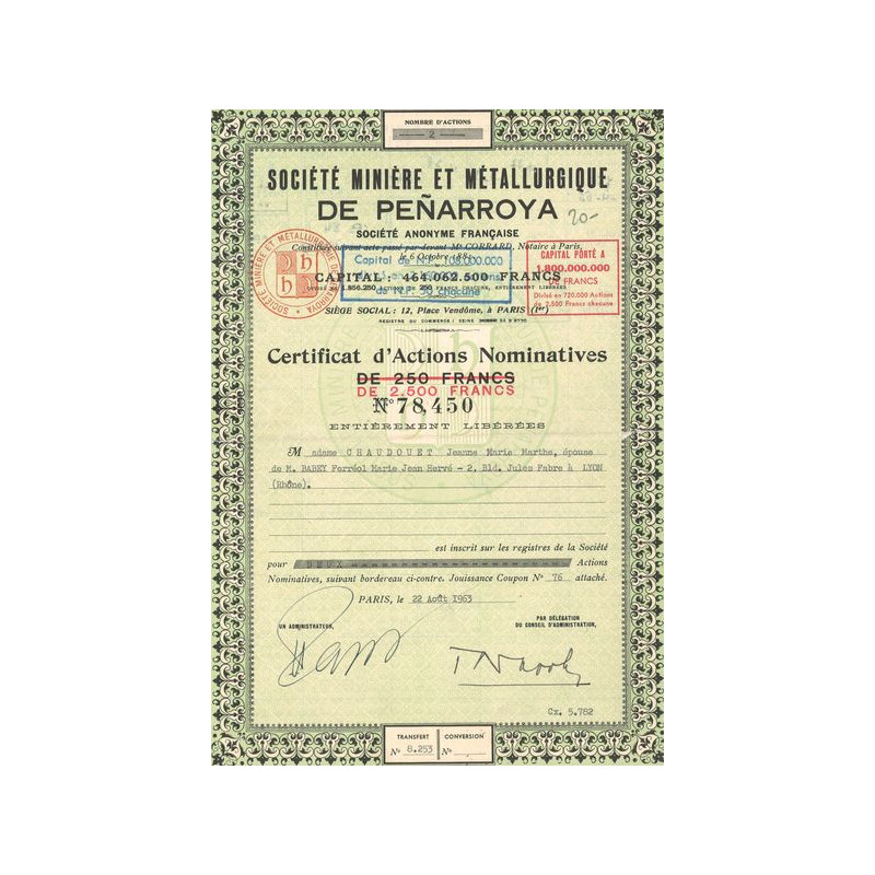 Sté Minière et Métallurgique de Penarroya (CN Act 2500 F)