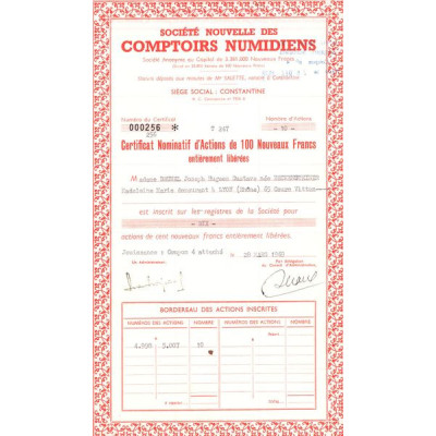 Sté Nouvelle des Comptoirs Numidiens (CN Act 100NF)