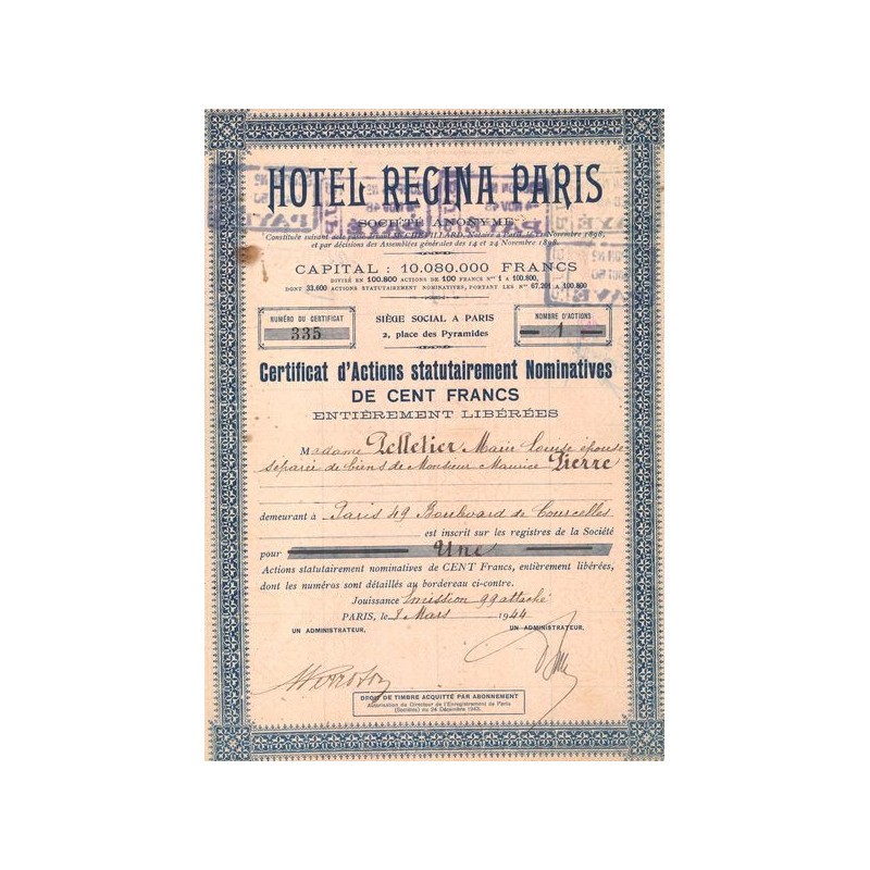 Hôtel Regina Paris (CN Act 100 F)