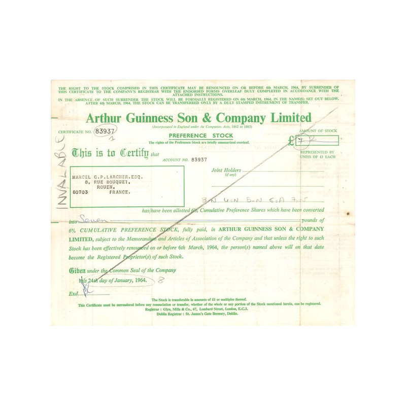 Arthur Guinness Son & Cy Ltd (Titre 01 Act 7£)