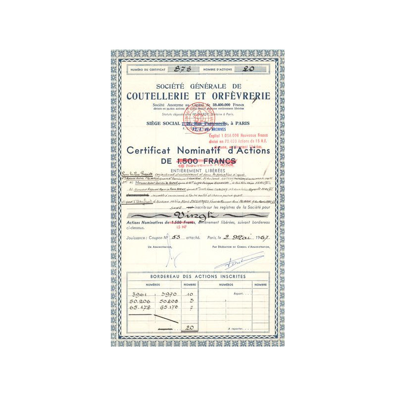 Sté Gale de Coutellerie et Orfèvrerie (CN Act 15 NF)