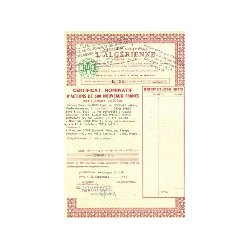 Sté Nouvelle l'Algérienne (CN Act 500 NF)