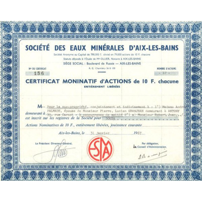 Sté des Eaux Minérales d'Aix-les-Bains (CN Act 120F)