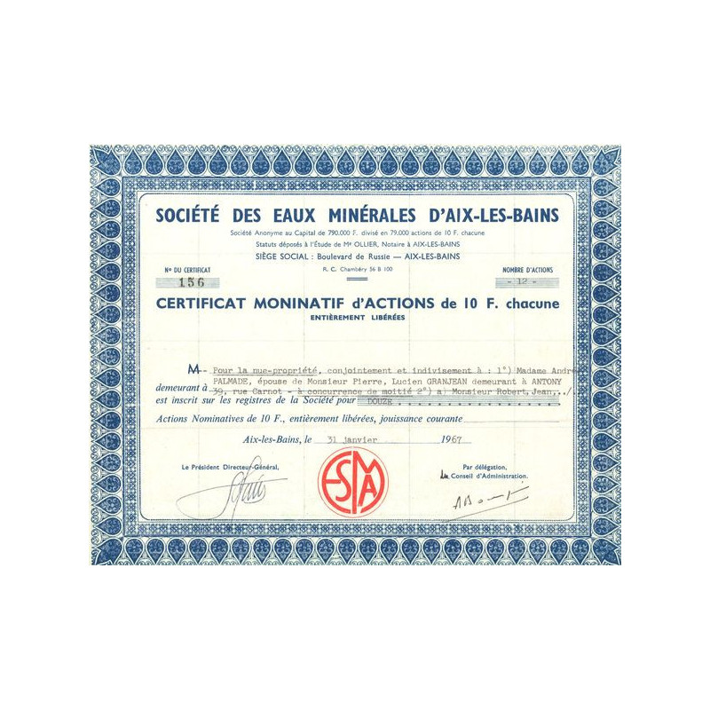 Sté des Eaux Minérales d'Aix-les-Bains (CN Act 120F)