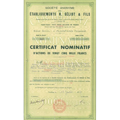 S.A des Ets N. Géliot & Fils (Cn Act de 25000 F)