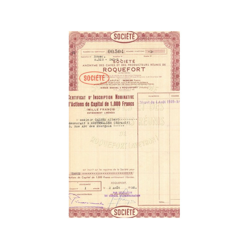 S.A des Caves et des Producteurs Réunis de Roquefort (CN Act 1000 F)