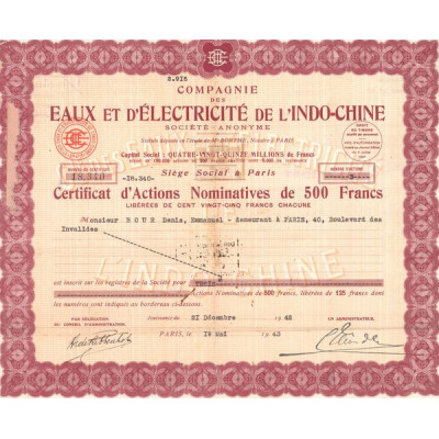 Cie des Eaux et d'Electricité de l'Indo-chine (CN Act 500F)