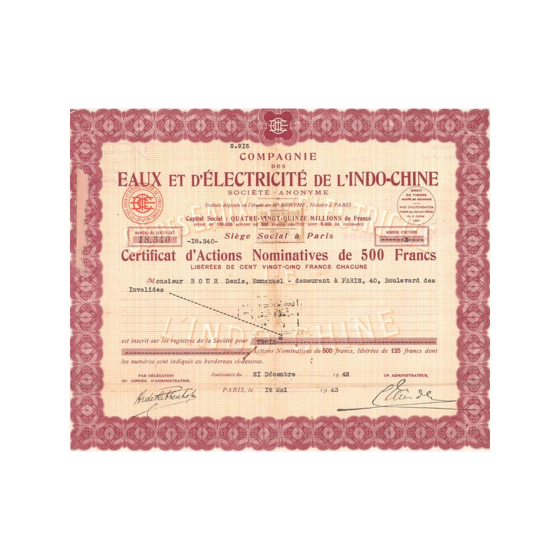 Cie des Eaux et d'Electricité de l'Indo-chine (CN Act 500F)