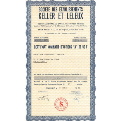 Sté des Ets Keller et Leleux (CN Act A 50F)