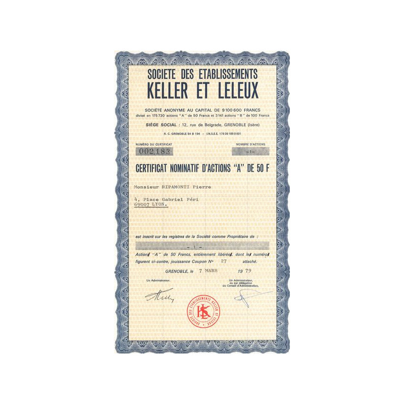 Sté des Ets Keller et Leleux (CN Act A 50F)