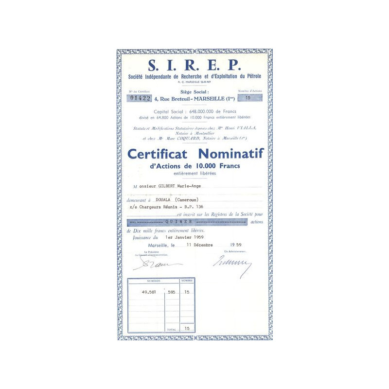 S.I.R.E.P. Sté Indépendante de Recherche et d'Exploitation du Pétrole (CN Act 10000F)