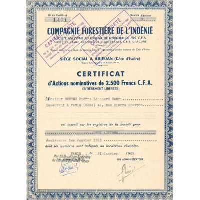 Cie Forestière de l'Indénié (CN Act 2500F CFA)
