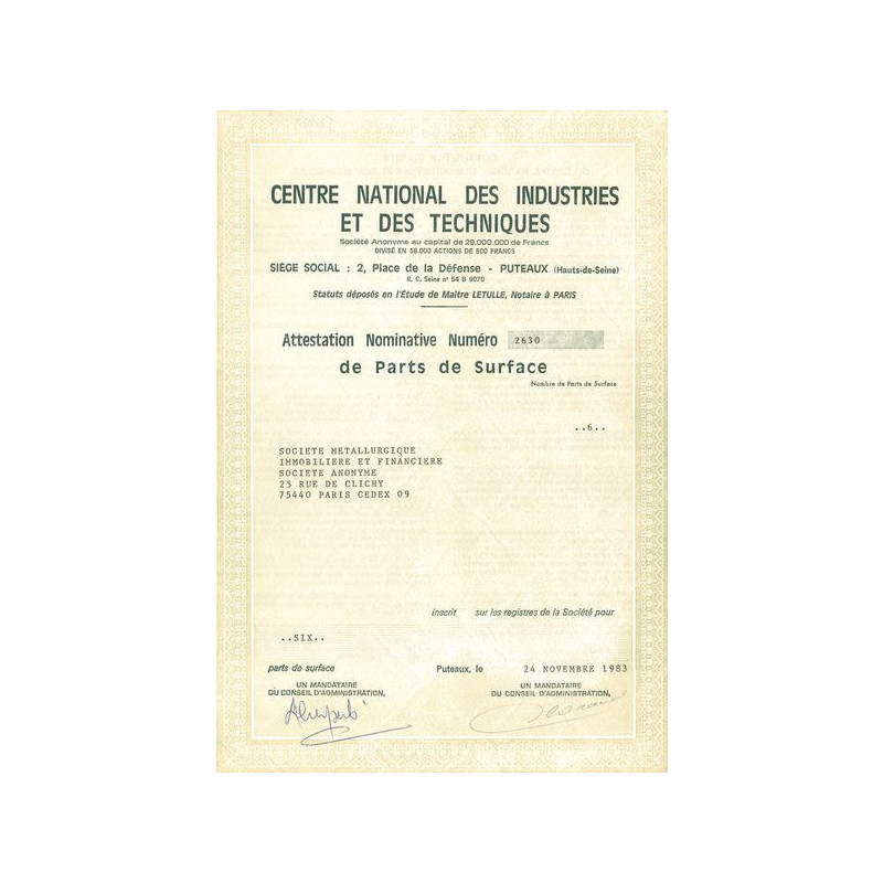 Centre National des Industries et des Techniques (Attestation Nomin)