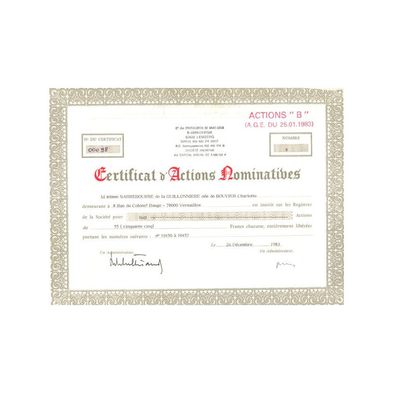 Cie des Cristalleries de Saint-Louis (CN Act B 55F)