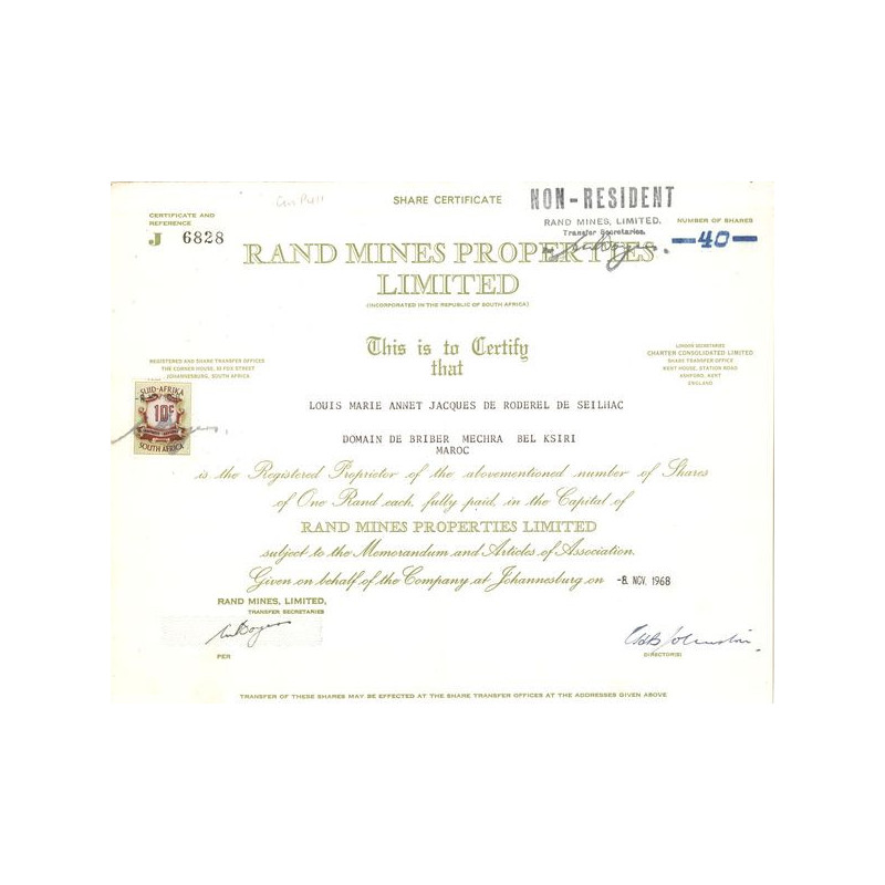 Rand Mines Properties Ltd (Certif Nomin) (Vert)