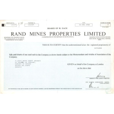 Rand Mines Properties Ltd (Certif Nomin Act) (Bleu)