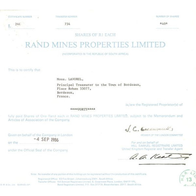 Rand Mines Properties Ltd 1986 (Certif Nomin)