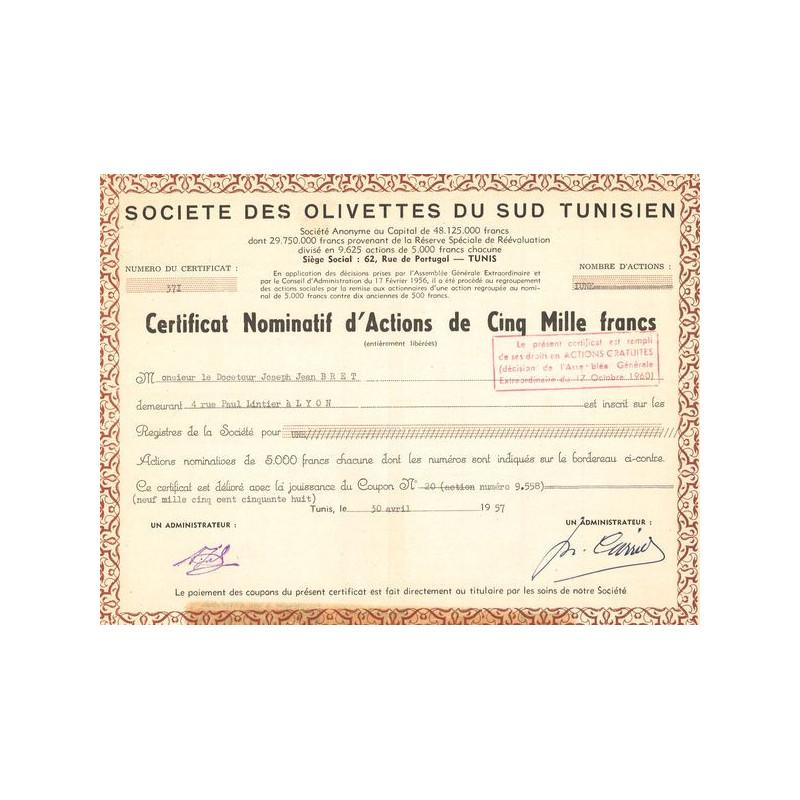 Sté des Olivettes du Sud Tunisien (CN Act 5000F)