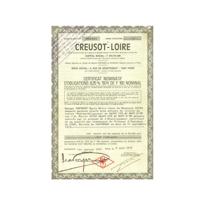 Creusot-Loire (CN Obl 8.25% 160F)
