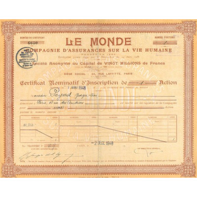 Le Monde Cie d'Assurances Sur La Vie Humaine (CN d'Inscription 1 Act)