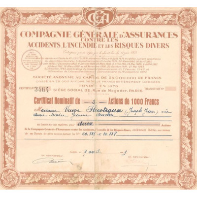 Cie Gale d'Assurances Contre les Accidents l'Incendie et les Risques Divers (CN Act 1000F)