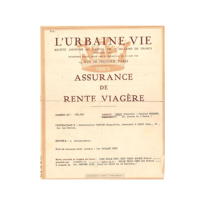 L'Urbaine - Vie (Assurance de Rente Viagère)