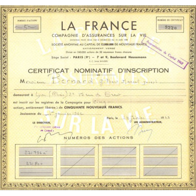 La France - Cie d'Assurances sur la Vie (CN 50NF Jaune)