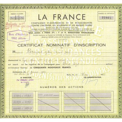 La France - Cie d'Assurances sur la Vie (CN 50NF Vert)